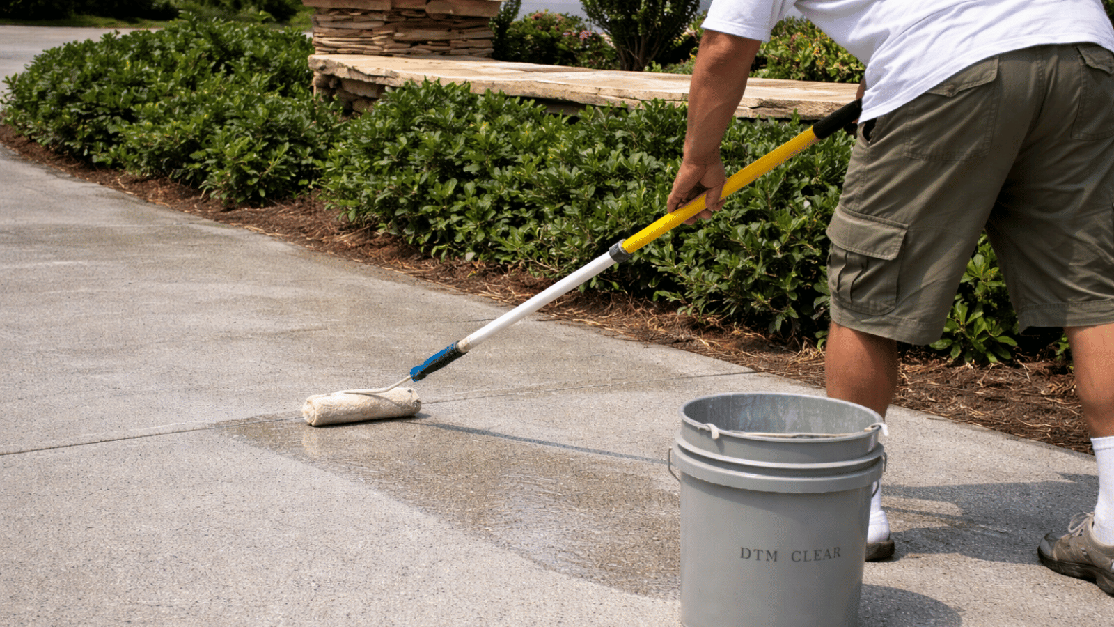Professional applying sealant during driveway sealing process
